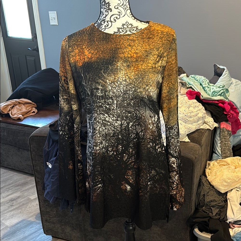 Artistic Long Sleeve Top with Tree Design